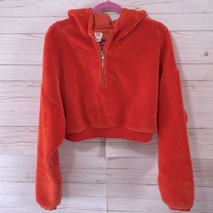 Urban Outfitters Cropped Fuzzy Fleece Bliss Red Teddy Hoodie Sweatshirt Jacket